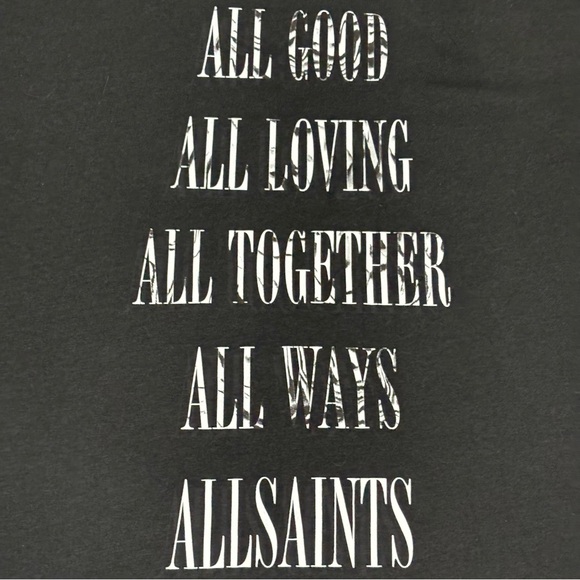 All Saints Women’s NWOT XS Black Tee Shirt Graphic Top  "All Good" - Picture 3 of 6